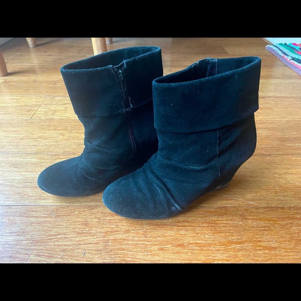 INC international concepts black suede ankle wedge booties